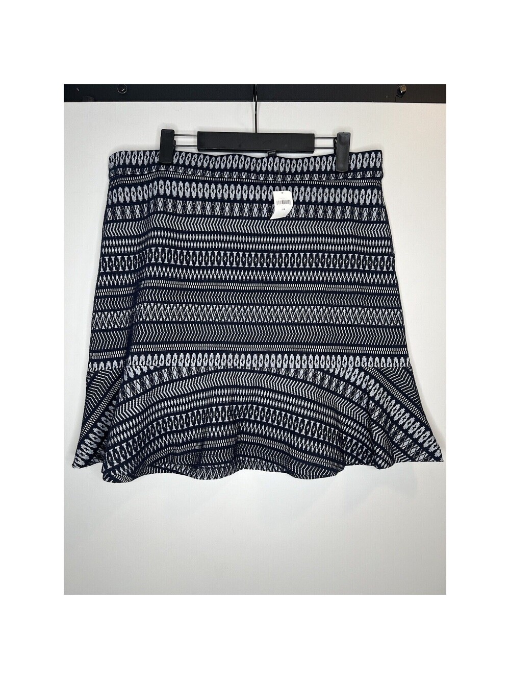 Banana Republic Pencil Skirt Midi Blue Ruffle Flare Womens 14 Tribal Print NWT